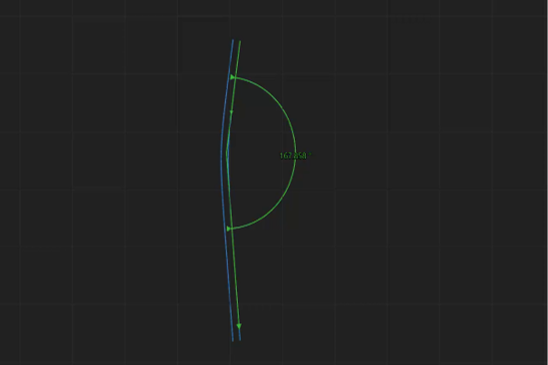 管道横截面的弯曲半径测量图示。用 VXintegrity 进行的计算确保了管道检测器可以穿过管道并进行检测。